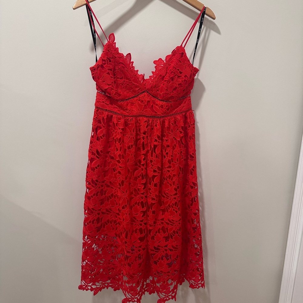 Bardot Red Spaghetti Strap Midi Sundress for Weddings - Picture 2 of 5